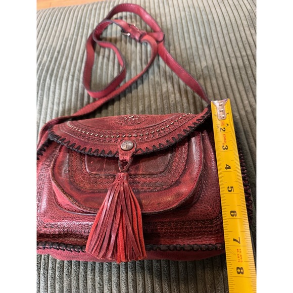 Patricia Nash Leather Crossbody Embossed Bag Red Purse Handbag with Tassel Boho - Picture 4 of 15